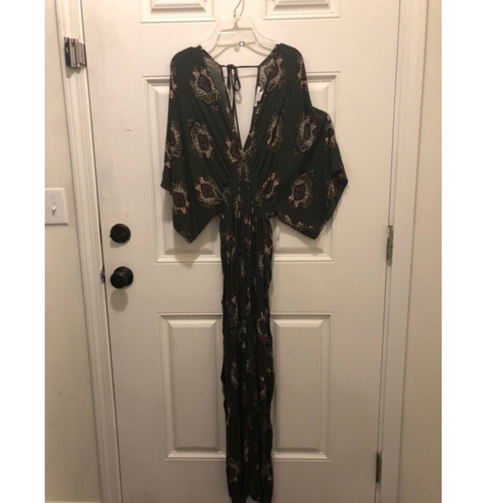 Dark green with patter maxi dress